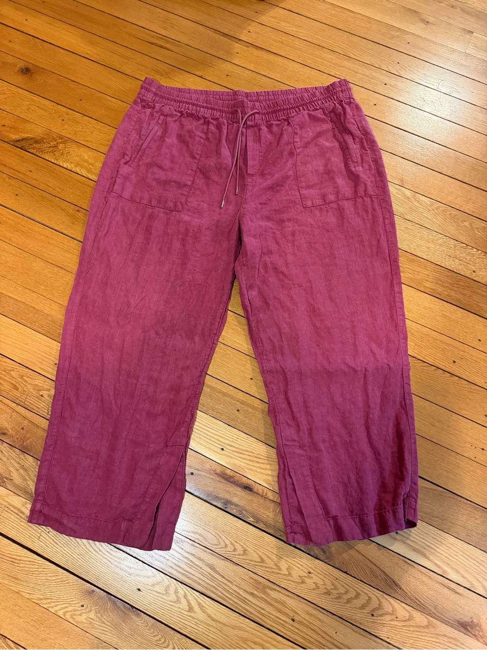 Athleta Women's Cropped Drawstring Linen Pants in Magenta